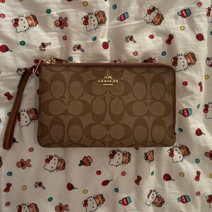 Coach Large Brown Wristlet with Double Zipper